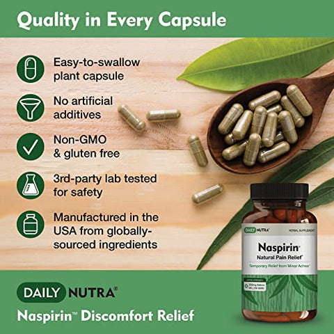 DailyNutra - Naspirin Fórmula de Casca de Salgueiro – Suplemento Natural para Cabeça, Costas, Ombros, Pescoço, Joelhos – 100% Natural e Eficaz