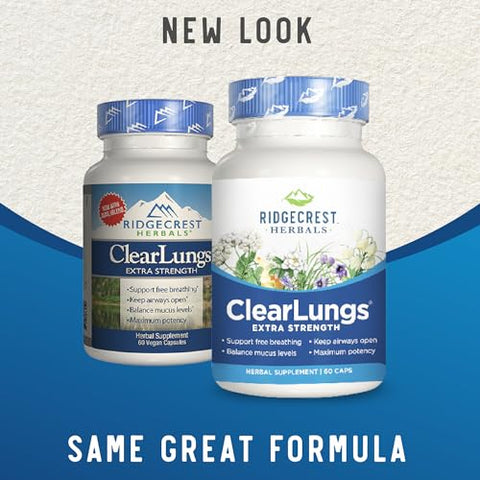 ClearLungs Extra Strength – Fórmula Natural para Saúde Pulmonar, Nasal, Brônquica, Respiratória, Sinusal e Suporte de Muco (60 Cáps, 30 Serv) - RidgeCrest Herbals