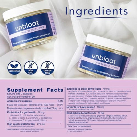 Unbloat - Pílulas Anti-Inchaço para Mulheres – Alívio Eficaz do Inchaço e Suporte Digestivo, Suplemento que Melhora a Saúde Intestinal, Fórmula Sem Inchaço com Pre e Probióticos, Suplementos Desinchantes – Marca em Destaque