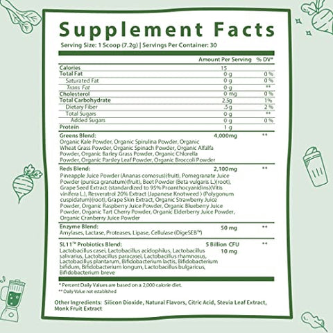 Super Greens and Reds em Pó – Superfood Vermelho e Verde – Suplemento Probiótico – Enzimas Digestivas e Pó de Beterraba – Suplemento Alimentar de Alimentos Orgânicos Integrais (Manga, 200g) - GOBIOTIX