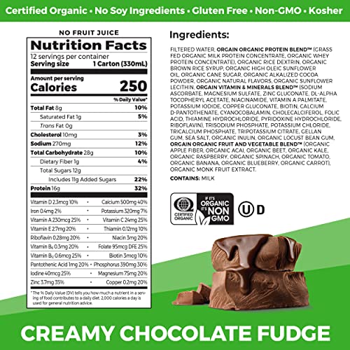 Shake Proteico Orgânico Nutricional, Chocolate Cremoso – 16g Proteína Whey de Pasto, Substituto de Refeição, 20 Vitaminas - Orgain