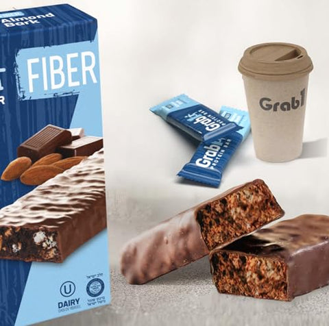 GRAB1 - Grab1 Barras de Proteína Sem Laticínios “Alta Fibra” | 9g de Fibra | 10g de Proteína | Sabor Amêndoa (2 Pacotes – 10 Barras) | Controla a Fome | Baixa Caloria | Menor Carboidrato Líquido