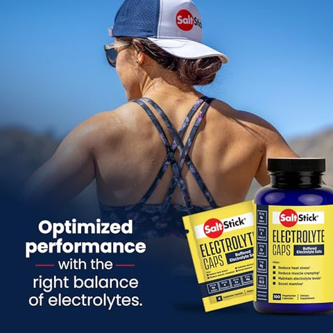 Cápsulas de Eletrólitos com Vitamina D | Pílulas de Sal com Eletrólitos para Corrida, Nutrição Esportiva de Resistência | 100 Cápsulas de Eletrólitos - SaltStick