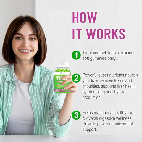 Vazatisi - Gomas Detox Reparadoras para Limpeza do Fígado, Suporte Hepático com Cardo Mariano, Alcachofra, Dente-de-leão, Sabor de Maçã – 120ct