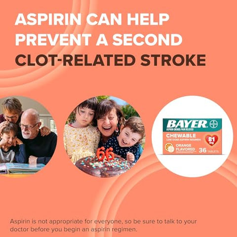 Aspirina 81 mg Mastigável, Alívio da Dor, Sabor Laranja, 216 Comprimidos (6 Pacotes) - Bayer