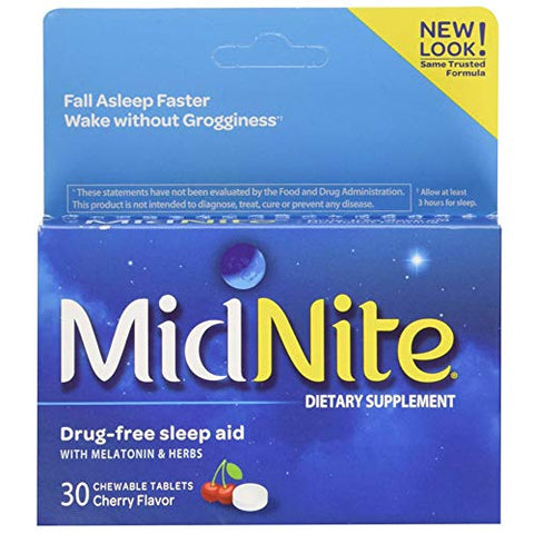 Aid para Insônia Ocasional, 30 Comprimidos Mastigáveis de Cereja (Pacote Econômico com 4) - MidNite