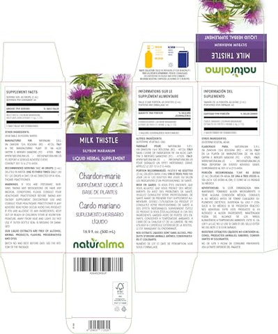 Leite de Cardo (Silybum marianum) Fruta e Erva Tintura sem Álcool – Extrato Líquido de 500 ml em Gotas – Vegano - Naturalma