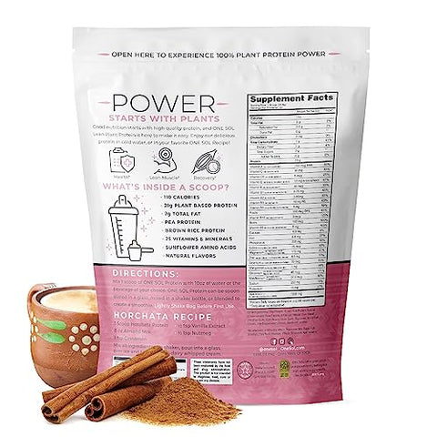 Lean Horchata: Proteína em Pó Vegetal, Baixo Carboidrato, Sem Glúten, Sem Lactose, Sem Açúcar Adicionado, Livre de Soja, Não-OGM, 100% à Base de Plantas - One Sol