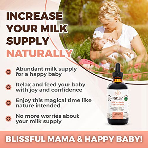 Rumina Naturals - Milk Aplenty: Suplemento de Lactação para Aumentar Naturalmente a Produção de Leite Materno. Orgânico Certificado para Amamentação. Livre de Fenacho, 100% Natural