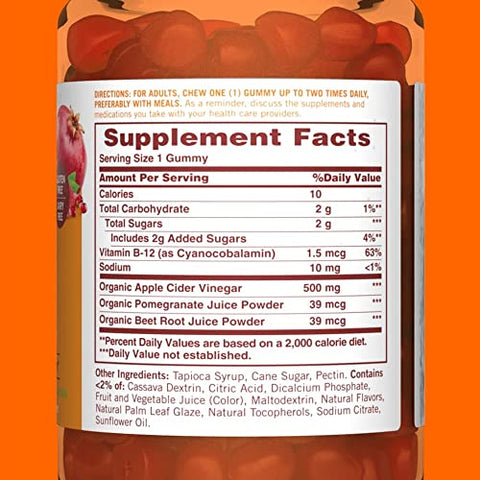 Gummies de Vinagre de Maçã, Suporte ao Metabolismo Energético, Sabor Framboesa Romã, 90 Unidades - Sundown