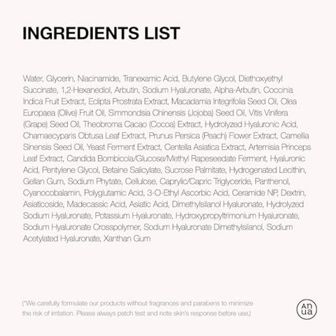 ANUA - Anua Serum Niacinamida 10%% Ácido Tranexâmico 4%%, Ceramida, Ácido Hialurônico, Vitamina B12 cor natural, para pele sensível, Efeito Vidro Coreano, Sem Fragrância (30ml /1.01 fl.oz.)