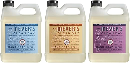 YIERSAN - Recarga de Sabonete Líquido para as Mãos Meyers Mrs Clean Day, Pack Variado, 1 Fragrância Água da Chuva, 1 Fragrância Flor de Aveia, 1 Fragrância Ameixa e Frutas Vermelhas, 33 ml (3 unid.)