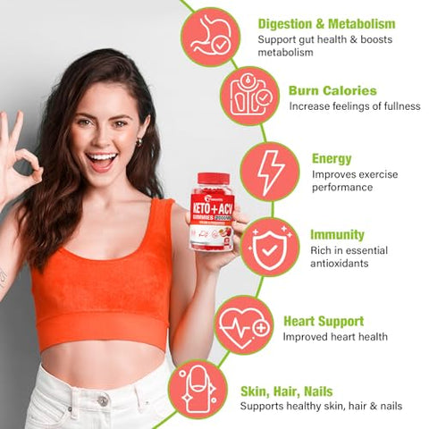 Powerific - Gomas de Vinagre de Maçã, Gomas de ACV Keto com Probióticos – Apple Cider Vinegar Gummies, Keto ACV Gummies com Probióticos