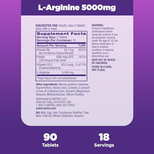L-Arginine Tablets: Potencialize sua performance com saúde vascular e sexual. Fórmula Extra Forte com Óxido Nítrico e Complexo de Vitaminas B - Natrol