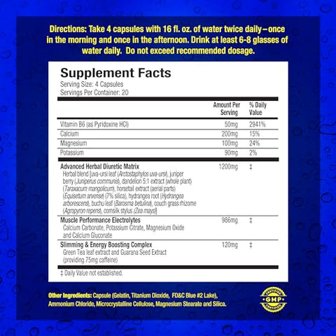 Maximum Human Performance - MHP Xpel: Diurético Máxima Força para Alívio da Retenção de Água, Suporte para Perda de Peso, com Vitamina B-6, Potássio, Raiz de Dente-de-leão, 80 Cápsulas