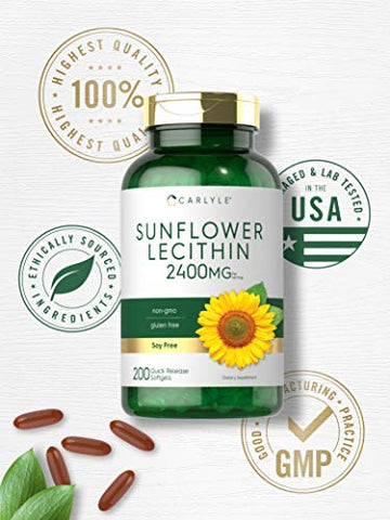 Cápsulas de Lecitina de Girassol | 2400mg | 200 Unidades | Rico em Fosfatidilcolina | Livre de Transgênicos, Soja e Glúten | Carlyle - Carlyle
