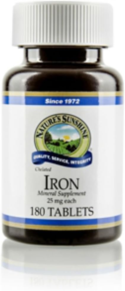 Nature's Sunshine - Nature’s Sunshine Ferro Quelado 25mg, 180 Comprimidos | Suporte ao Sistema Circulatório, Ajuda no Transporte de Oxigênio para os Tecidos, 25 mg de Ferro por Comprimido