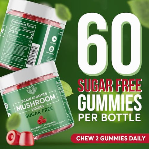 Gummy de Cogumelo Sem Açúcar Naturalmente, 10 Cogumelos em 60 Unidades, Complexo de 10 Cogumelos, Cabelo de Leão, Chaga, Cordyceps, Reishi, Cauda de Peru, Maitake, Shiitake, 10g Blend de Cogumelos - FIOR