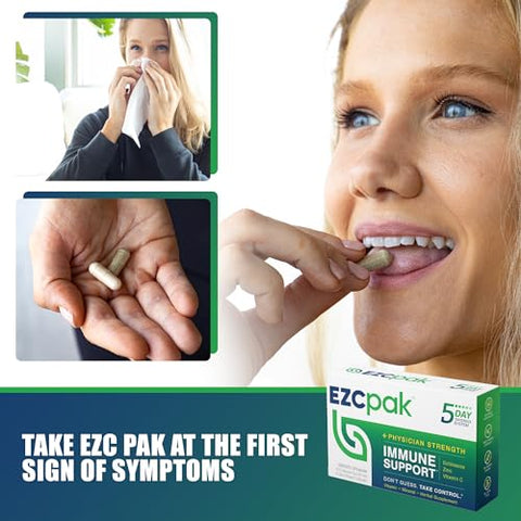 Reforço Imunológico em 5 Dias – Suplemento de Suporte Imunológico com Vitamina C, Echinacea e Zinco – Boosters Imunológicos para Adultos - EZC Pak