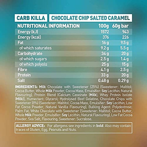 Barra de Proteína Alta e Baixo Carboidrato, 12 x 60 g – Chocolate Chip Salted Caramel | Grenade Carb Killa Barra de Proteína de Alta Qualidade - Grenade Carb Killa