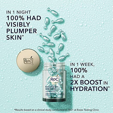 Multi Correxion Cápsulas de Soro Noturno com Ácido Hialurônico (30 CT) para hidratação intensa RoC Cápsulas de Retinol (7 CT), Rotina de Cuidados com a Pele, Tratamento Antienvelhecimento para Rugas - RoC
