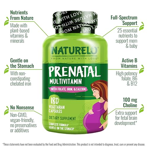 Prenatal Multivitamínico com Ferro Quelato Suave, Metilfolato e Cálcio Vegetal – Marca NATURELO - NATURELO