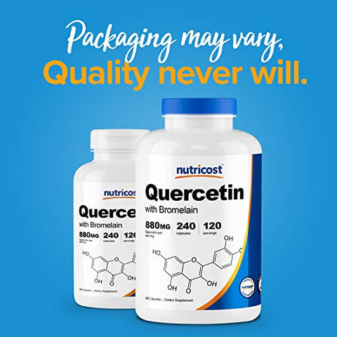 Quercetina 880mg, 240 Cápsulas com Bromelina (2 Frascos) – Benefícios e Preço - Nutricost