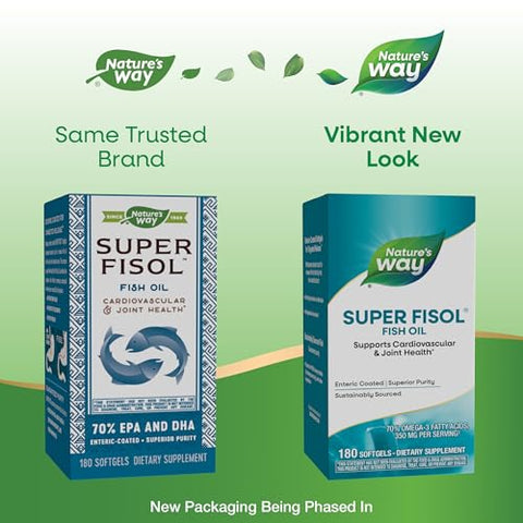 Nature's Way - Óleo de Peixe Premium Super Fisol da Nature’s Way, Fonte Sustentável, Testado para PCBs, Metais Pesados e Impurezas, 70% EPA/DHA, 180 Softgels