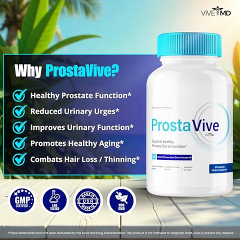 VIVE MD - ProstaVive – Cápsulas para Saúde da Próstata, Força Máxima, Natural – Suporte Normal