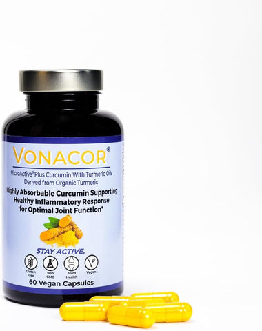 Vonacor - Curcumina MicroActive Altamente Absorvível com Extrato de Óleo de Cúrcuma 500mg para Saúde Ótima das Articulações, Vegano, Não-OGM, Sem Glúten, 60 Cápsulas Veganas