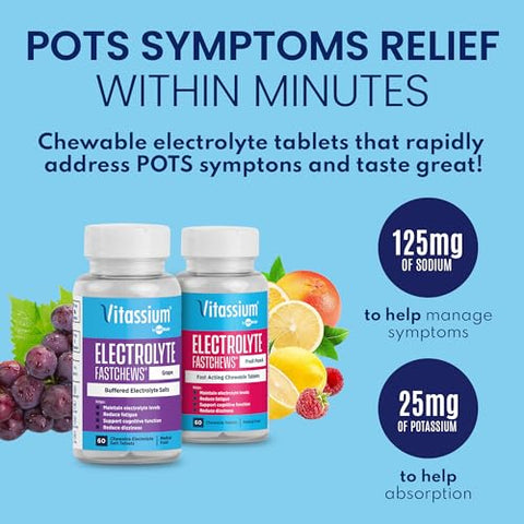FastChews: Comprimidos Mastigáveis de Eletrólitos para o Manejo Dietético da Síndrome de POTS, Rápida Ação de Sódio, Sabor Ponche de Frutas, 60 Unidades - Vitassium