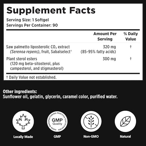Szio+ - Utiva – Suplemento Natural para Saúde da Próstata e Fluxo Urinário – Fórmula com Beta-Sitosterol e Saw Palmetto – Fabricado no Canadá, 30 Softgels