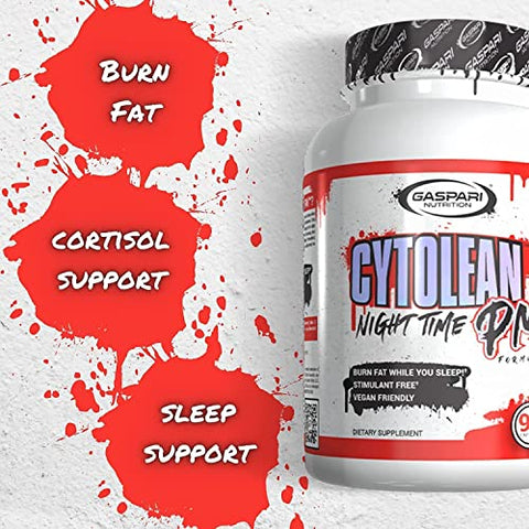 Cytolean PM: Queimador de Gordura Noturno com Suporte ao Sono de Melatonina, Redução do Estresse, Livre de Estimulantes, Amigo dos Veganos (90 Cápsulas) - Gaspari Nutrition