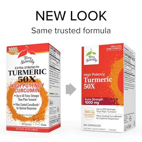 Turmeric 50X – 60 Cápsulas, Pack de 2 – Fórmula Extra Forte – Vegano, Não-OGM – 60 Porções Totais - Terry Naturally