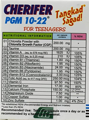 Generic - Cherifer PGM 10-22 – Fator de Crescimento de Chlorella (CGF) Alto, Taurina e Lisina 30 Caps – Aumento de Crescimento