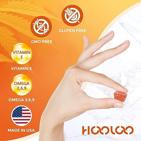 HOOLOO - Hemp Gummies Extra Forte para Adultos – 6 Sabores Frutados Infundidos com Vitaminas, Ômega 3 – Goma de Mascar Mastigável para Noites de Sono Profundo, Concentração, Relaxamento – Pacote com 4 – Fabricado nos EUA