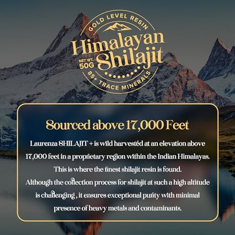 Laurenza - Shilajit Puro Orgânico do Himalaia, Resina 50g, Alta Potência 800mg, Grau A Dourado, 85 Minerais Traços