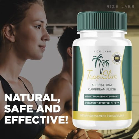rize labs - (3 Pacotes Oficiais) Tropislim, Tropislim Flush Natural do Caribe, Suplemento para Perda de Peso, Cápsulas Emagrecedoras Tropislim para Mulheres, Estilo de Vida Saudável Corpo Mais Magro, Tropical