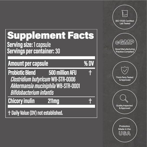 MAPUG - GLP-1 Probiótico 30 Cápsulas – 500M AFU Multi-Strain Probiótico Prebiótico, Suporte Natural à Produção de GLP-1