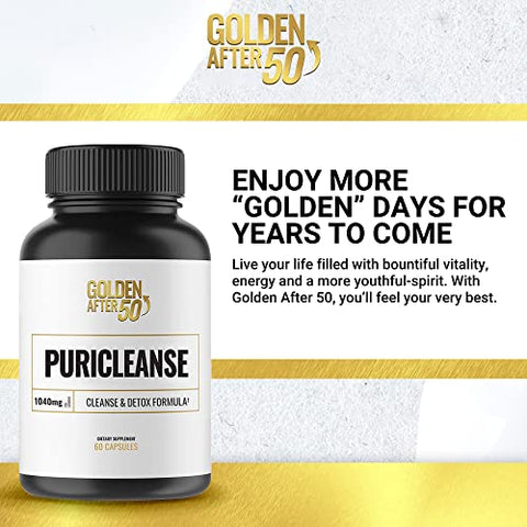 PuriCleanse – Suporte para Desintoxicação e Limpeza do Cólon – 60 Cápsulas, 1040mg – Limpeza Intestinal e Suplemento de Fibras com Extrato de Folha de Sene, Pó de Casca de Psyllium e - Golden After 50