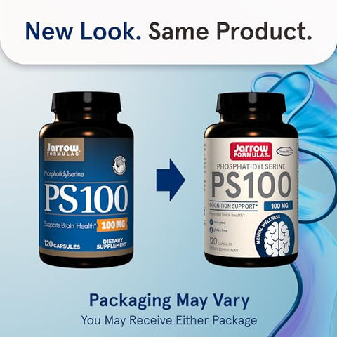 PS100 Fosfatidilserina 100 mg, Suporte para Saúde Cerebral e Cognição, 120 Cápsulas, Até 120 Dias de Fornecimento - Jarrow Formulas