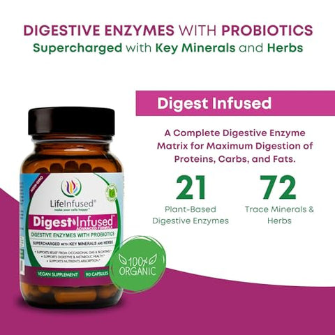 Suplemento Digestivo Premium – 21 Enzimas à Base de Plantas, Proteases, Bromelina, Amilase, Papaína – Probióticos, 72 Minerais Essenciais - Life Infused