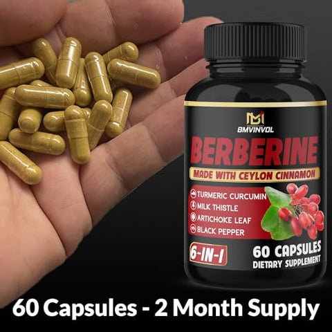 BMVINVOL - Berberina com Canela do Ceilão, Cúrcuma, Cardo de Leite, Alcachofra, Pimenta Preta – 60 Unidades – Embalagem de 1