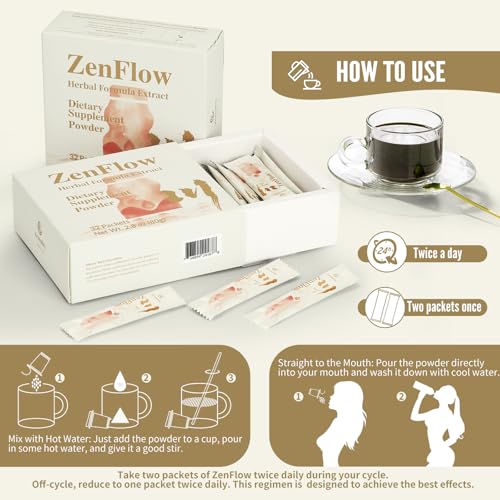 Zeroality - ZenFlow: Suplemento de Suporte ao PMS e Menstrual, Fórmula Herbal Tradicional Chinesa, Promove um Útero Saudável, Função Urogenital, Saúde Feminina (64 Pacotes – 2 Caixas)
