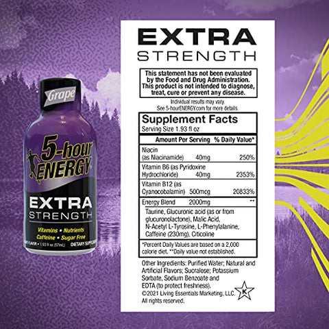 5-hour ENERGY - 5-Hour ENERGY Shots Extra Strength Sabor Uva – 30 Unidades | Energético de Ação Rápida