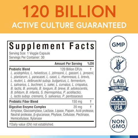 Probióticos 120 Bilhões com Prebióticos – Fórmula Avançada para Saúde Digestiva - Terranics