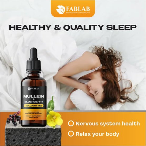 FabLab - Extrato de Folha de Mullein com Sabugueiro 118 ml – Fabricado nos EUA – Gotas para Melhorar os Pulmões – Tintura de Mullein para Desintoxicação Pulmonar – Limpeza Brônquica para Fumantes – Herbal Respiratório