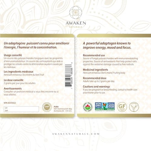 Awaken Naturals - Suplemento Orgânico de Cogumelo do Leão Mane – Potencialize sua Saúde com a Marca Orgânica