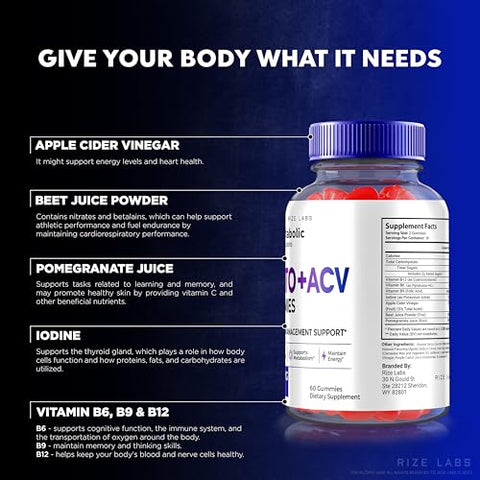 rize labs - (2 Pacotes) Gomas Metabolic Solutions Keto ACV, Gomas Metabolic Solutions Keto ACV para Perda de Peso Avançada, Suplemento Fórmula Avançada, Avaliações Metabolicsolutions (120 Gomas)