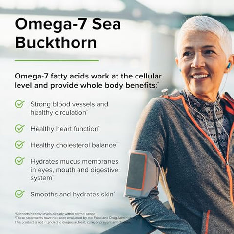 Omega-7 – Suplemento Nutricional para Apoiar a Saúde da Pele com Espinheiro Marítimo e Polpa de Frutas – Ácidos Graxos Essenciais – Marca Terry Naturally - Terry Naturally